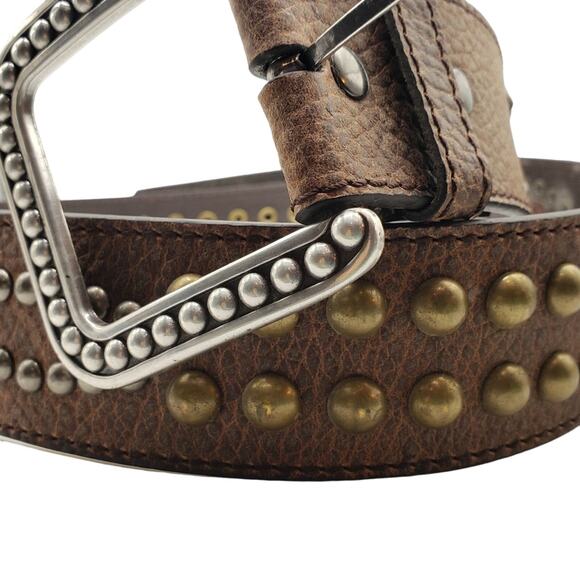 Ariat Brown Pebbled Leather Belt Gold & Silver Studded 30/75 Western Unisex - Picture 5 of 13